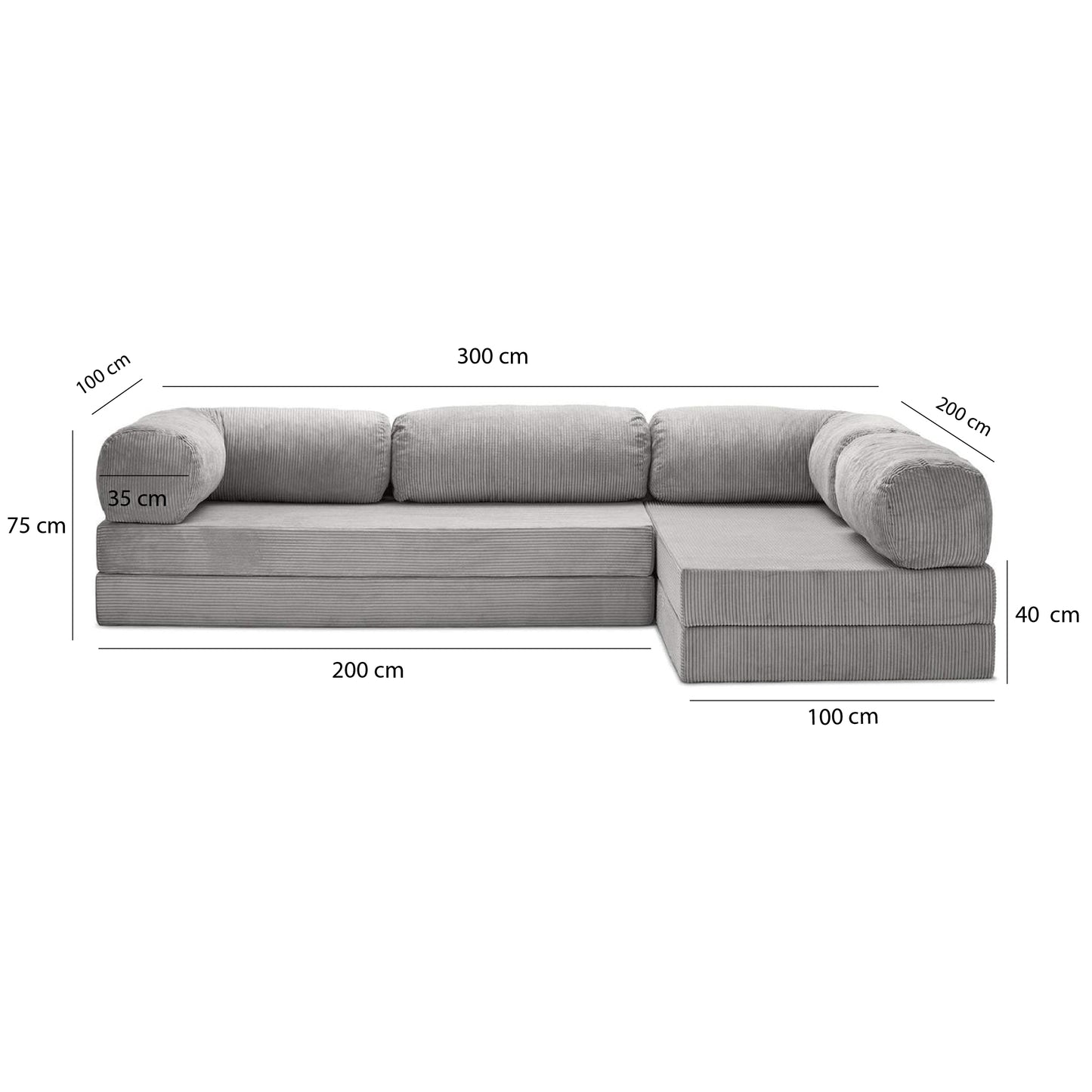 Teddy Sofa Open End L-Shape - Light Grey