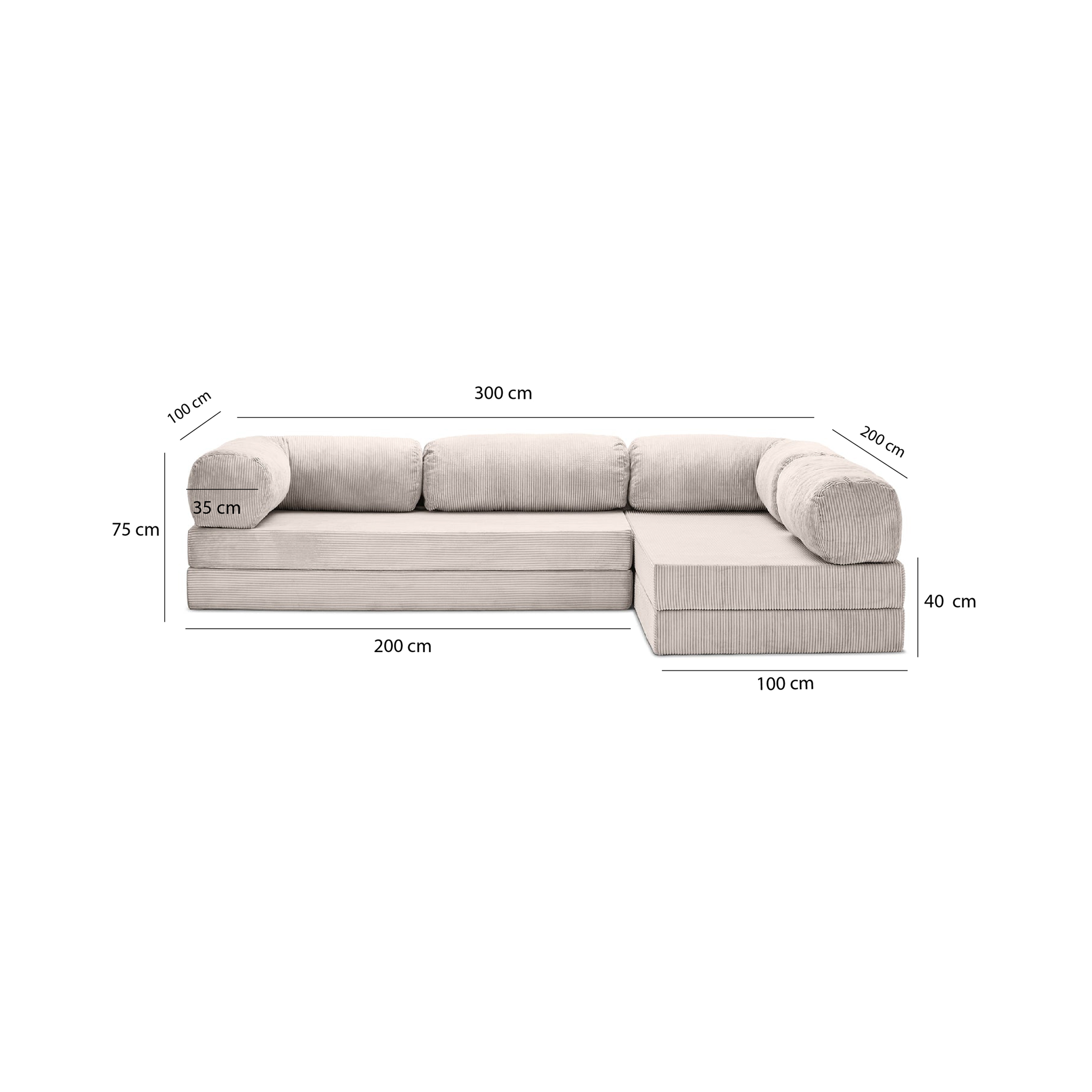 T-Sofa L-Shape - Open End Off White