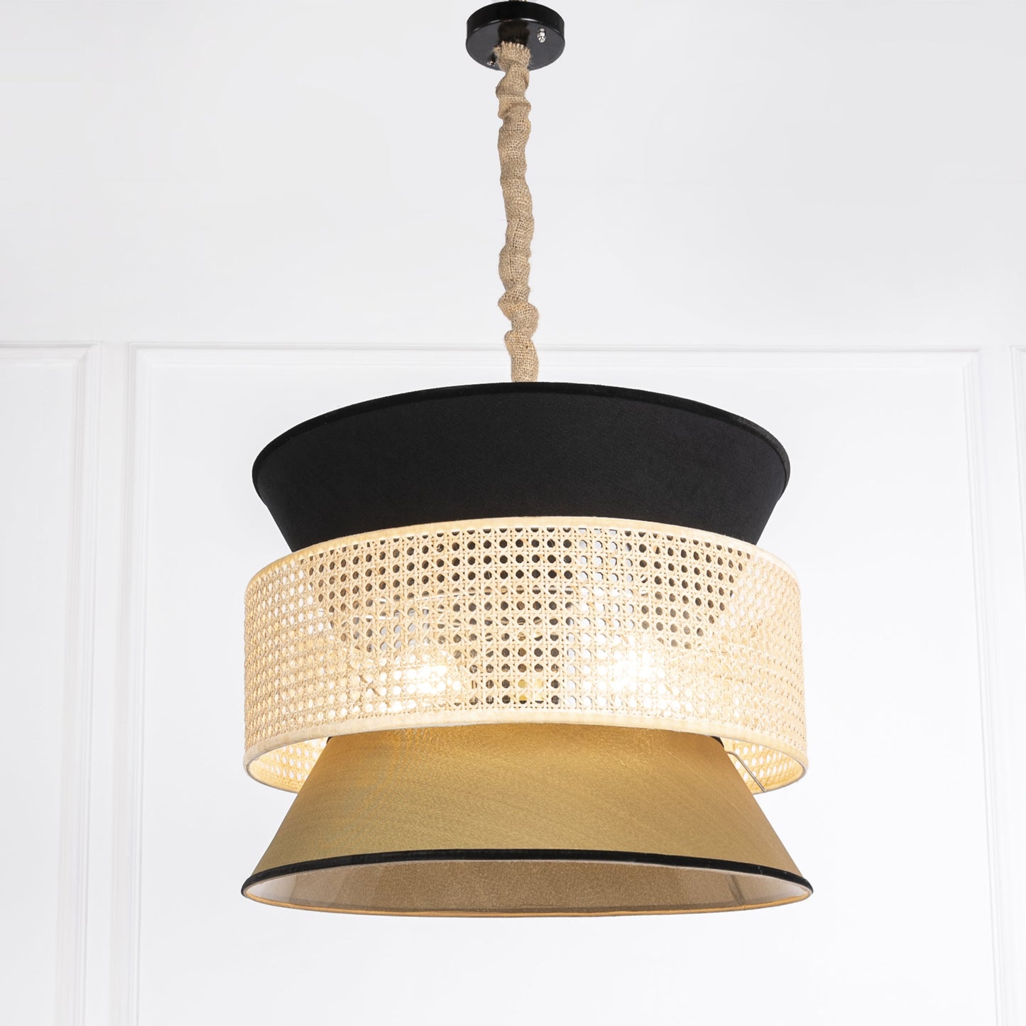Black & Olive Canne Lamp Pendant - Bohowoodland