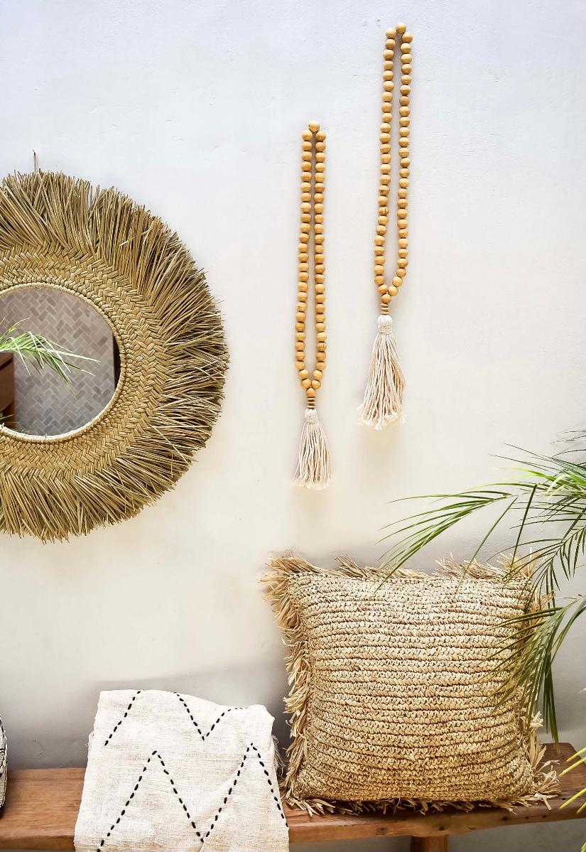 Raffia Cushion with Fringes - Bohowoodland