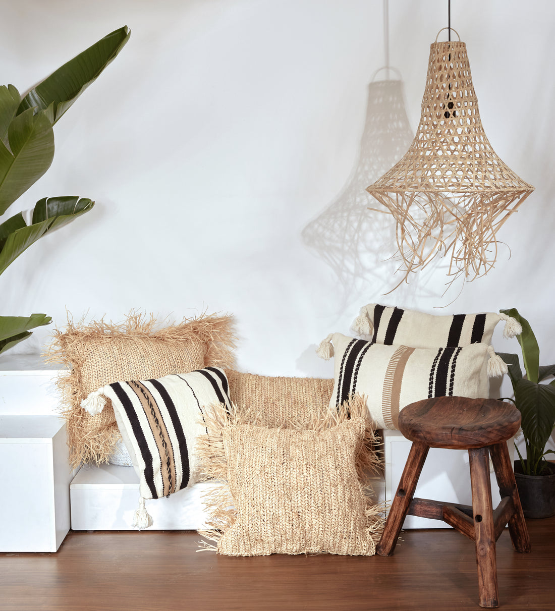 Rectangle Raffia Cushion with Fringe