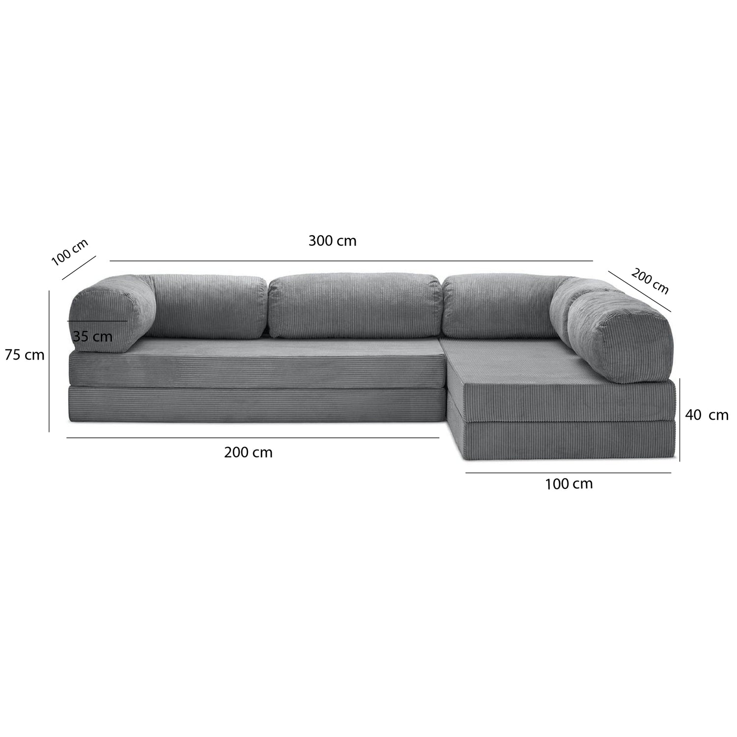 T-Sofa L-Shape - Open End Dark Grey
