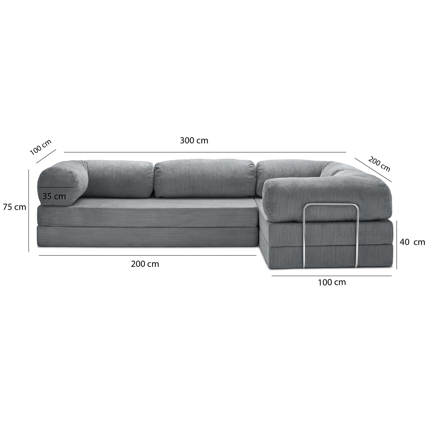 Teddy Sofa Closed End L-Shape - Dark Grey