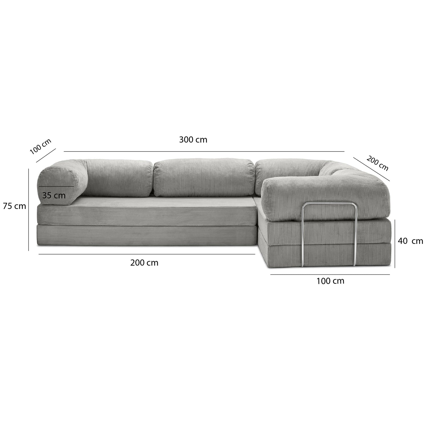 Teddy Sofa Closed End L-Shape - Light Grey