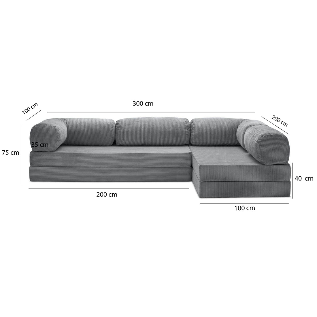 Teddy Sofa Open End L-Shape - Dark Grey