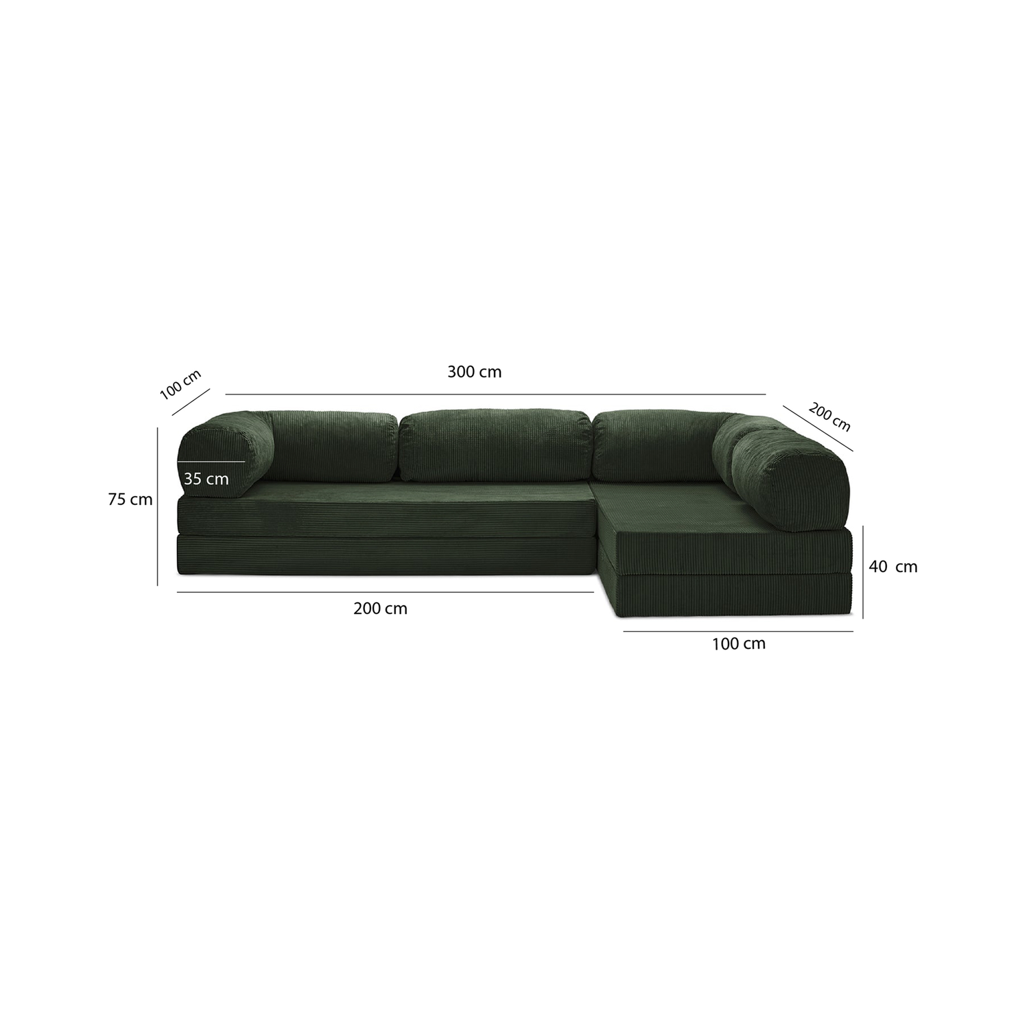 T-Sofa L-Shape - Open End Emerald