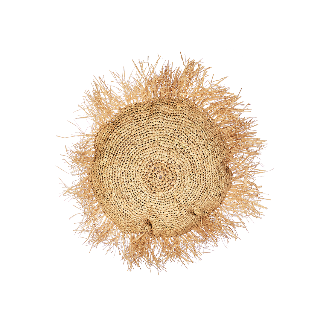 Round Raffia Cushion with Fringe