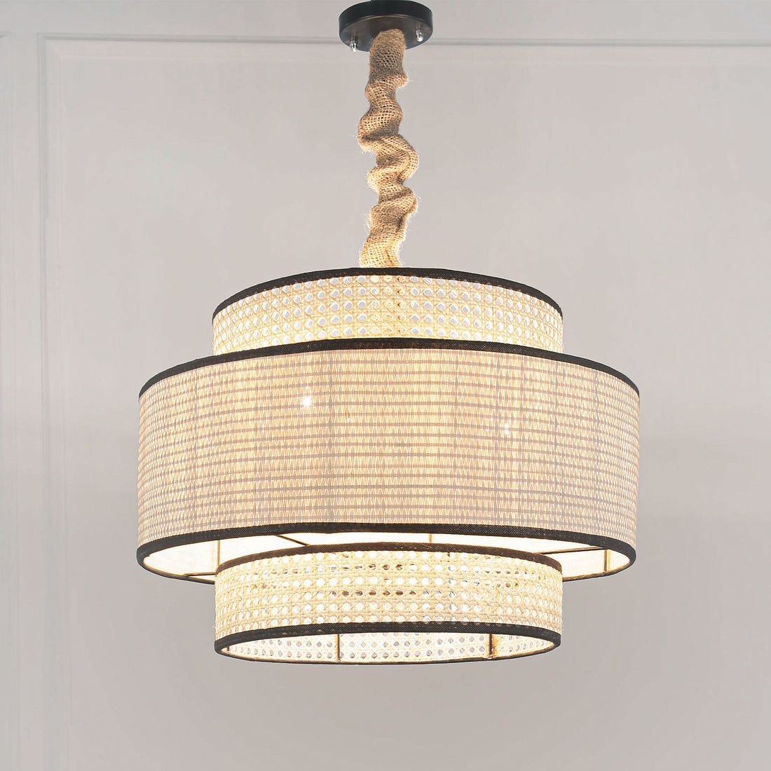 Cane & Wicker Chandelier - Black - Bohowoodland