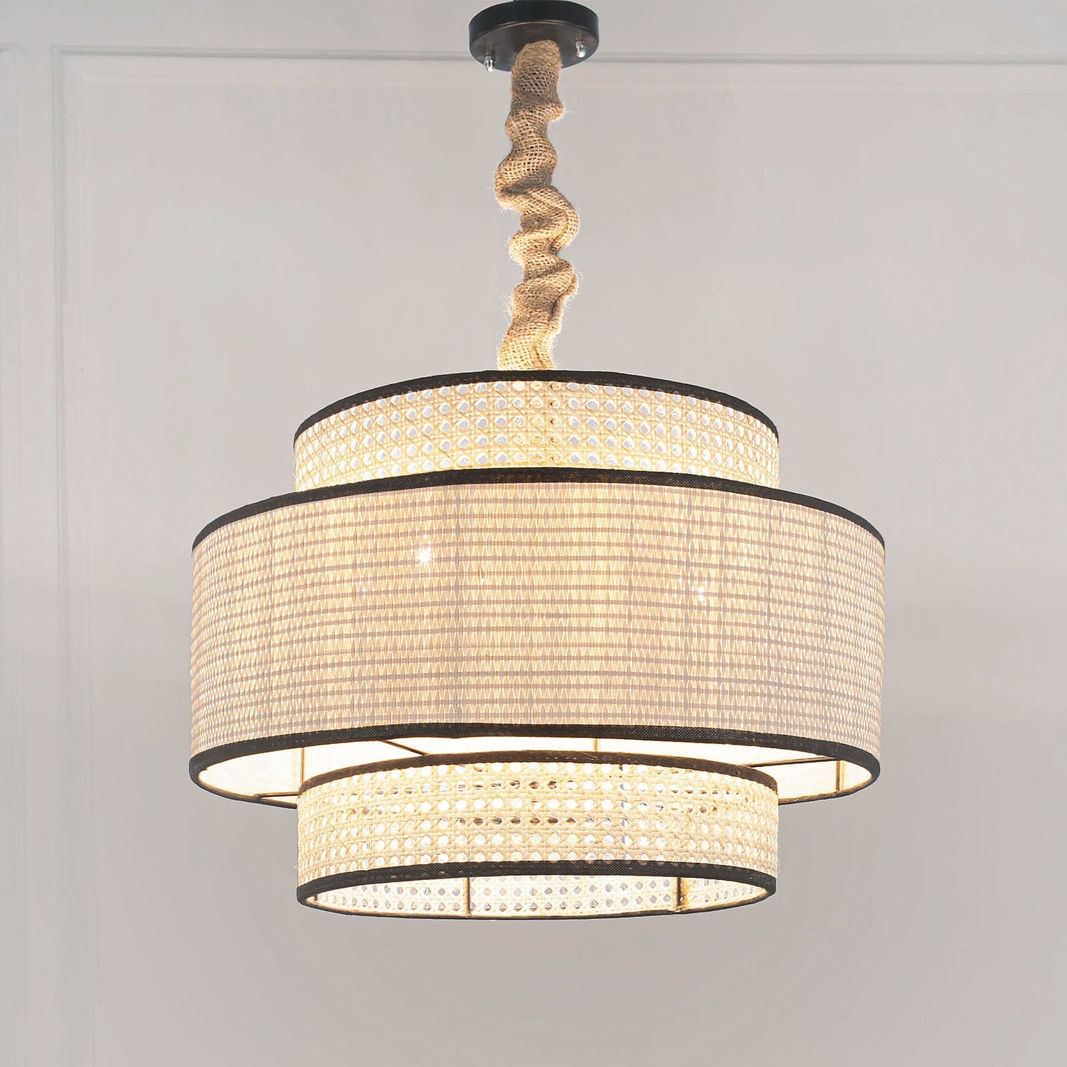 Cane &amp; Wicker Chandelier - Black - Bohowoodland