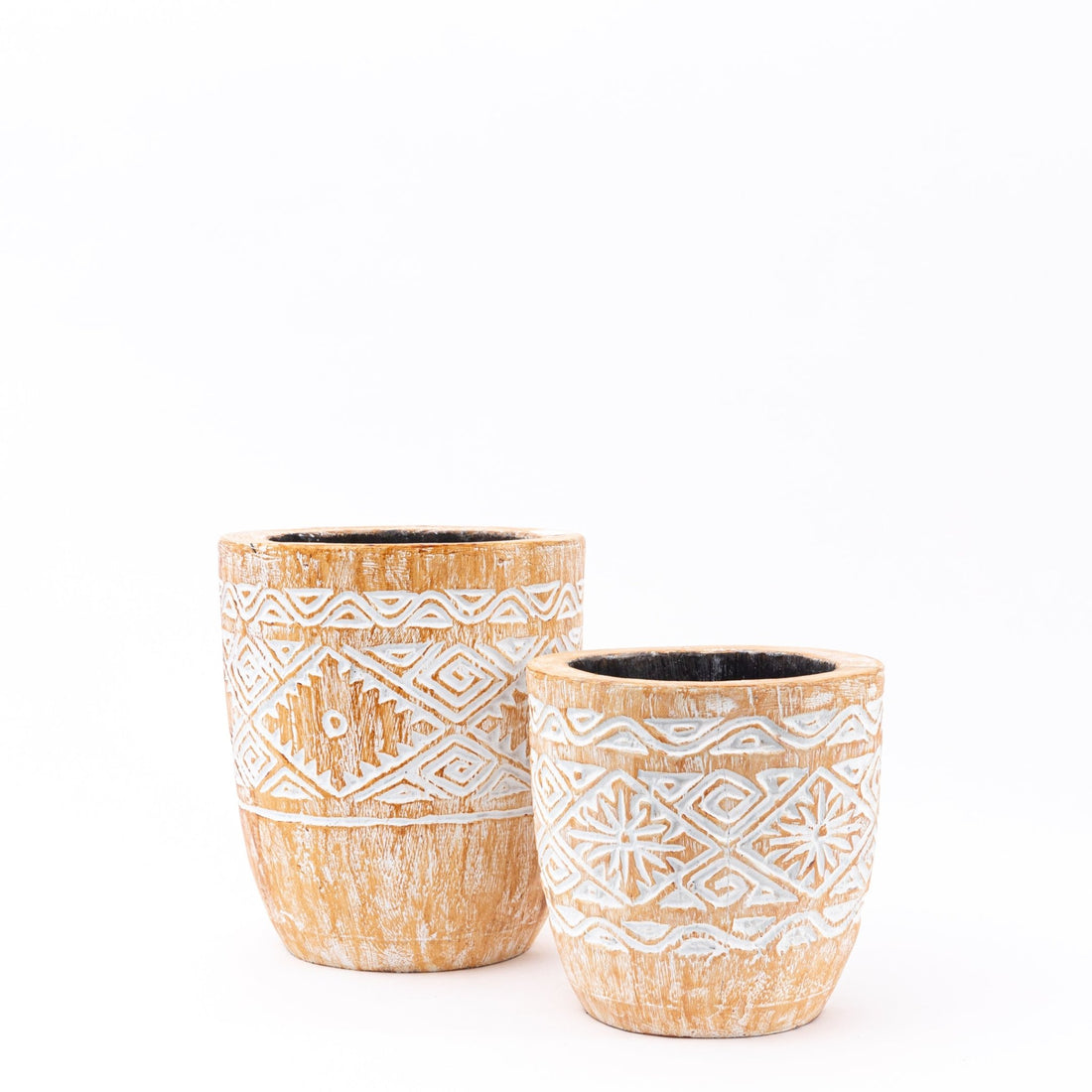 Pale Engraved Wooden Plant Pot - Bohowoodland