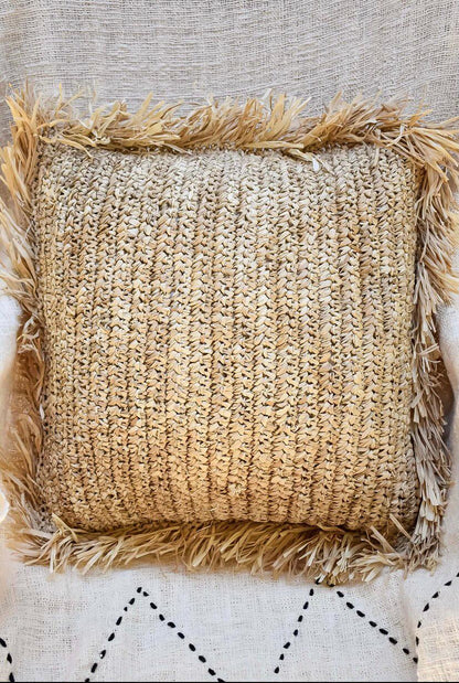 Raffia Cushion with Fringes - Bohowoodland
