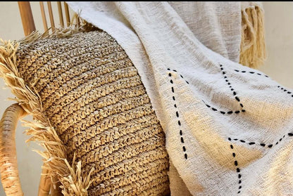 Raffia Cushion with Fringes - Bohowoodland