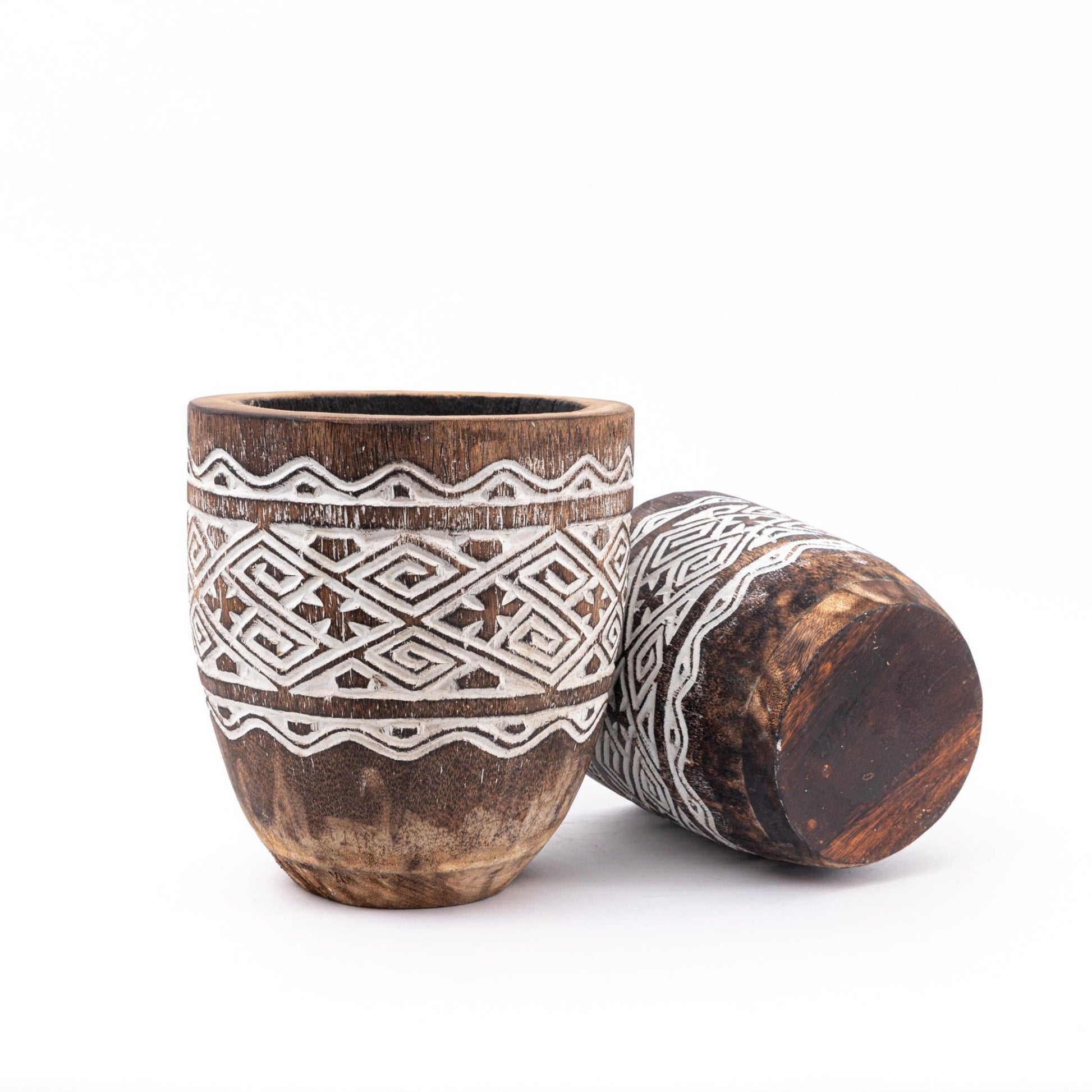Raw Engraved Wooden Plant Pot - Bohowoodland