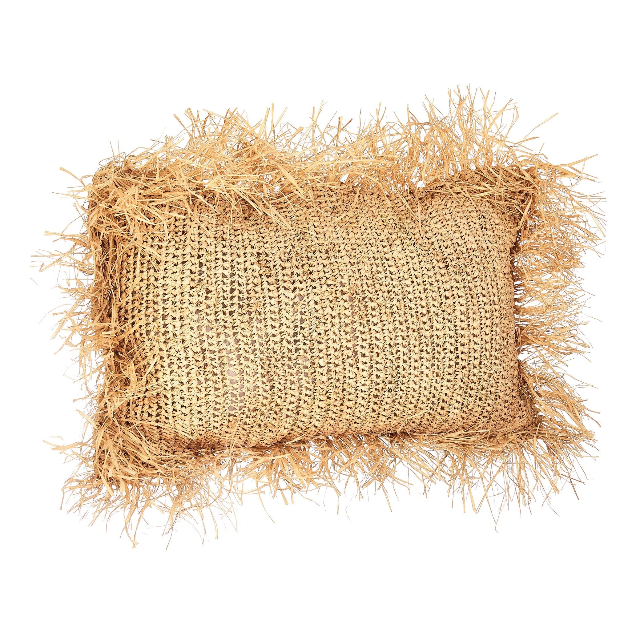 Rectangle Raffia Cushion with Fringe - Bohowoodland