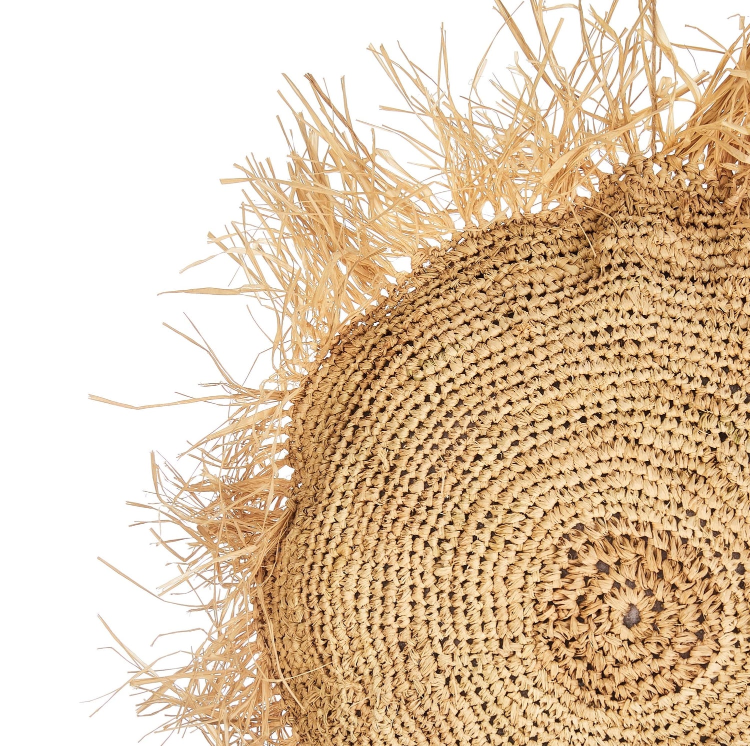 Round Raffia Cushion with Fringe - Bohowoodland