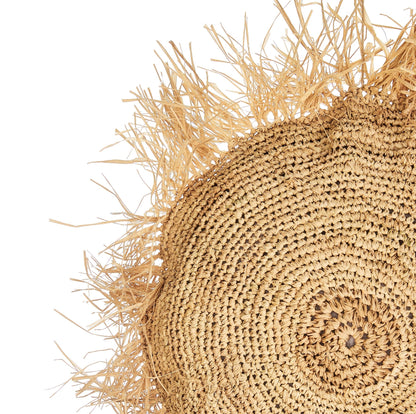 Round Raffia Cushion with Fringe - Bohowoodland